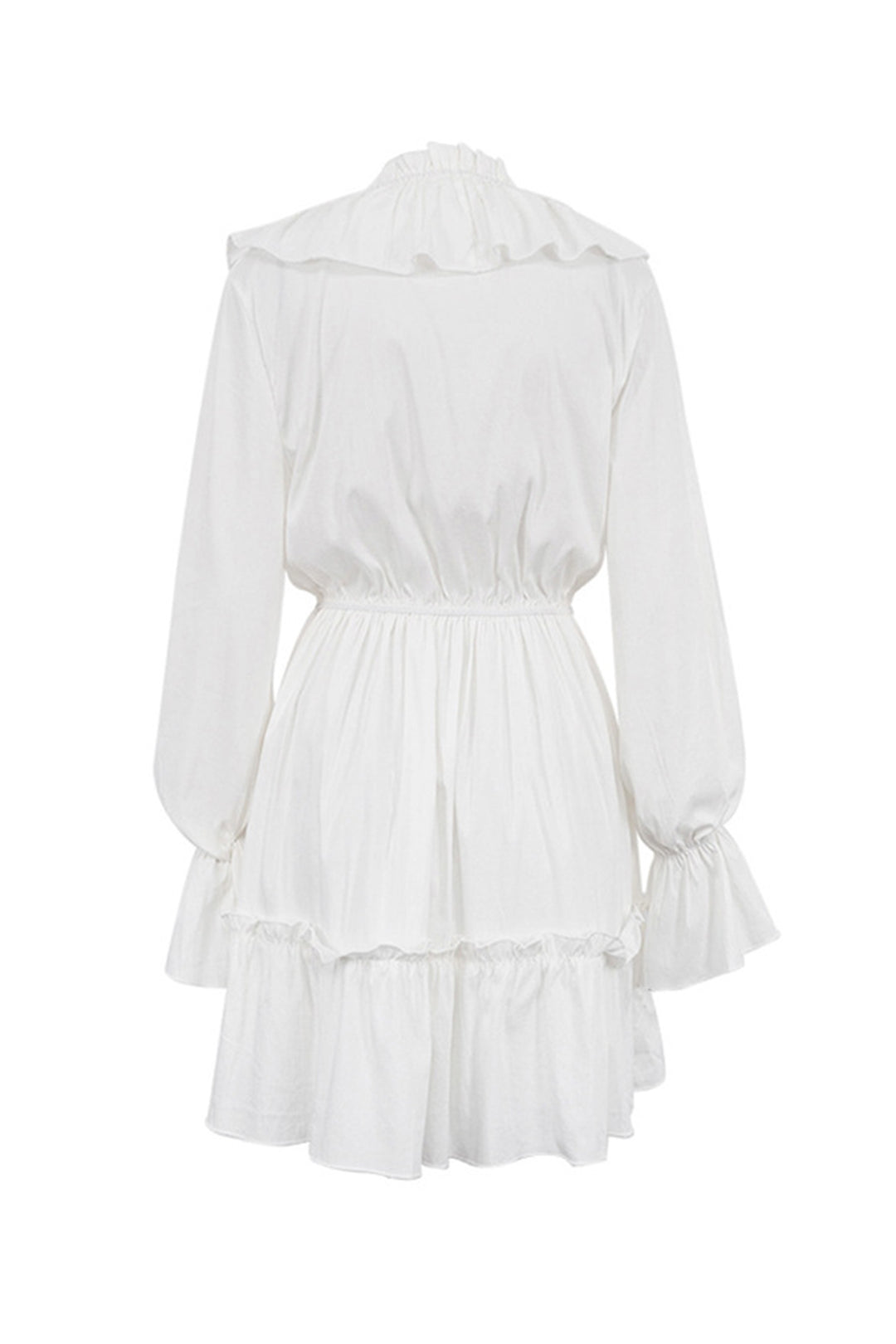 V Neck Pleated Trumpet Sleeve Ruffle Dress Blue · M