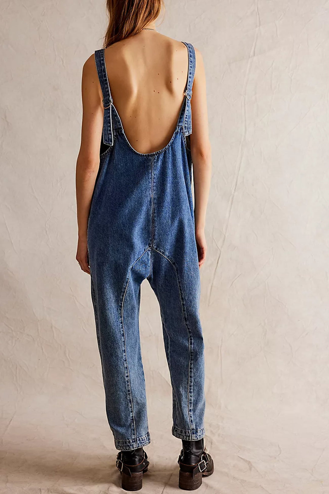 V Neck Pocketed Sleeveless Denim Jumpsuits Black · S