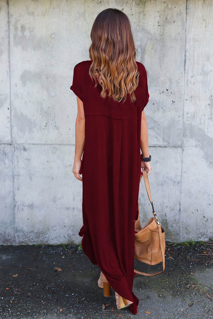 V Neck Pocketed Slit Dress Black · 5XL