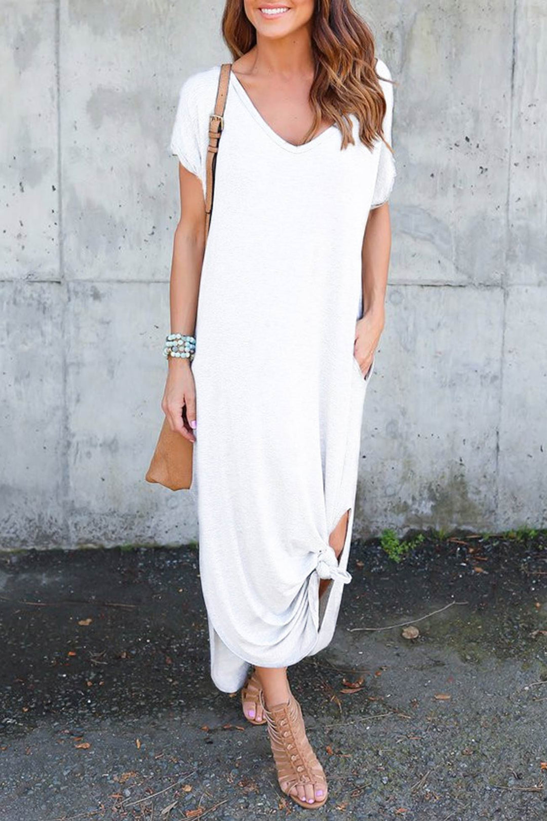 V Neck Pocketed Slit Dress Black · 3XL