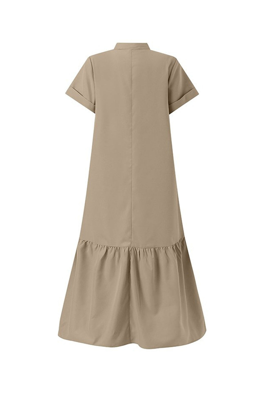 V Neck Short Sleeve A-line Dress Khaki · L