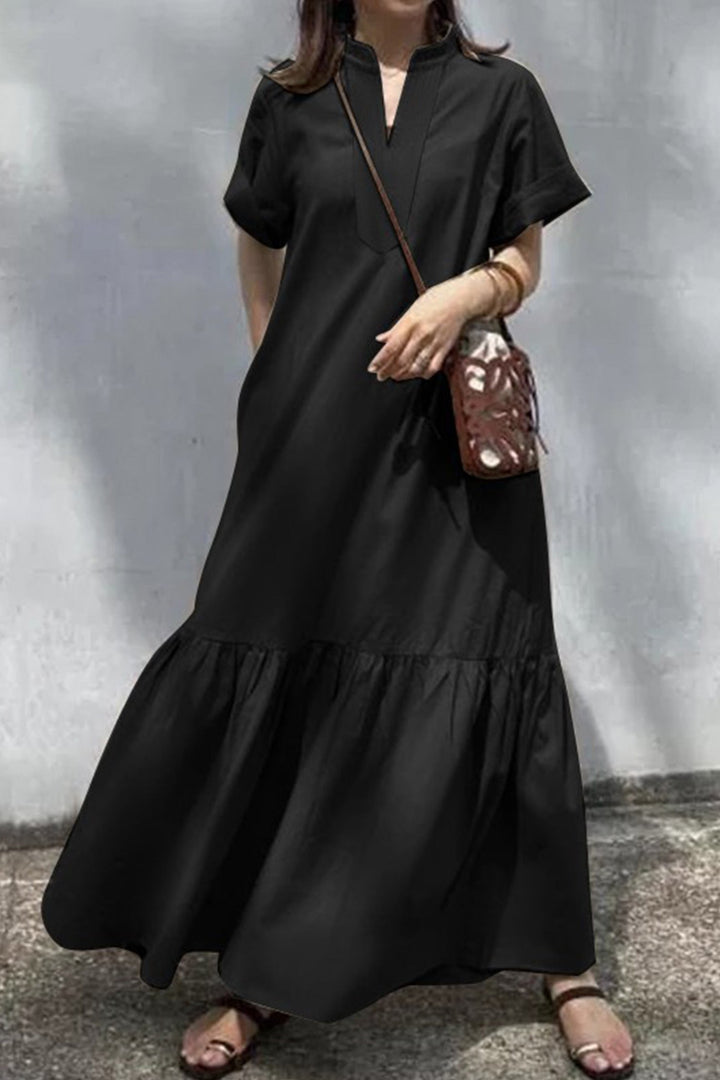 V Neck Short Sleeve A-line Dress Khaki · 3XL