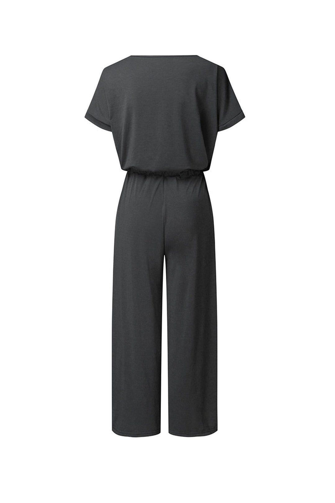 V Neck Short Sleeve Elastic Waist Jumpsuits Dark Grey · XL