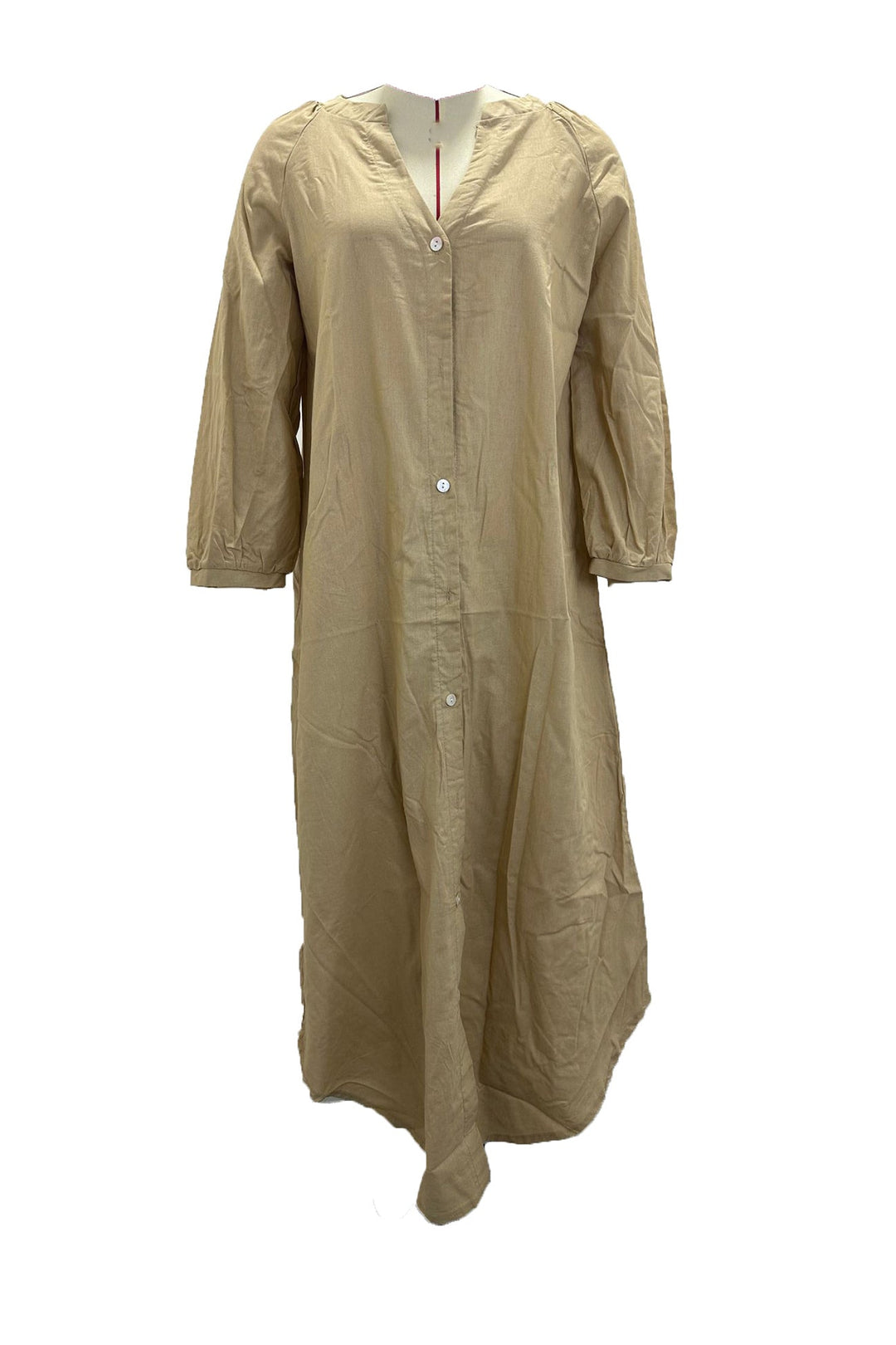 V Neck Single-breasted Long Sleeve Dress Khaki · XL