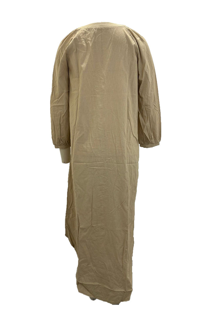 V Neck Single-breasted Long Sleeve Dress Khaki · 3XL