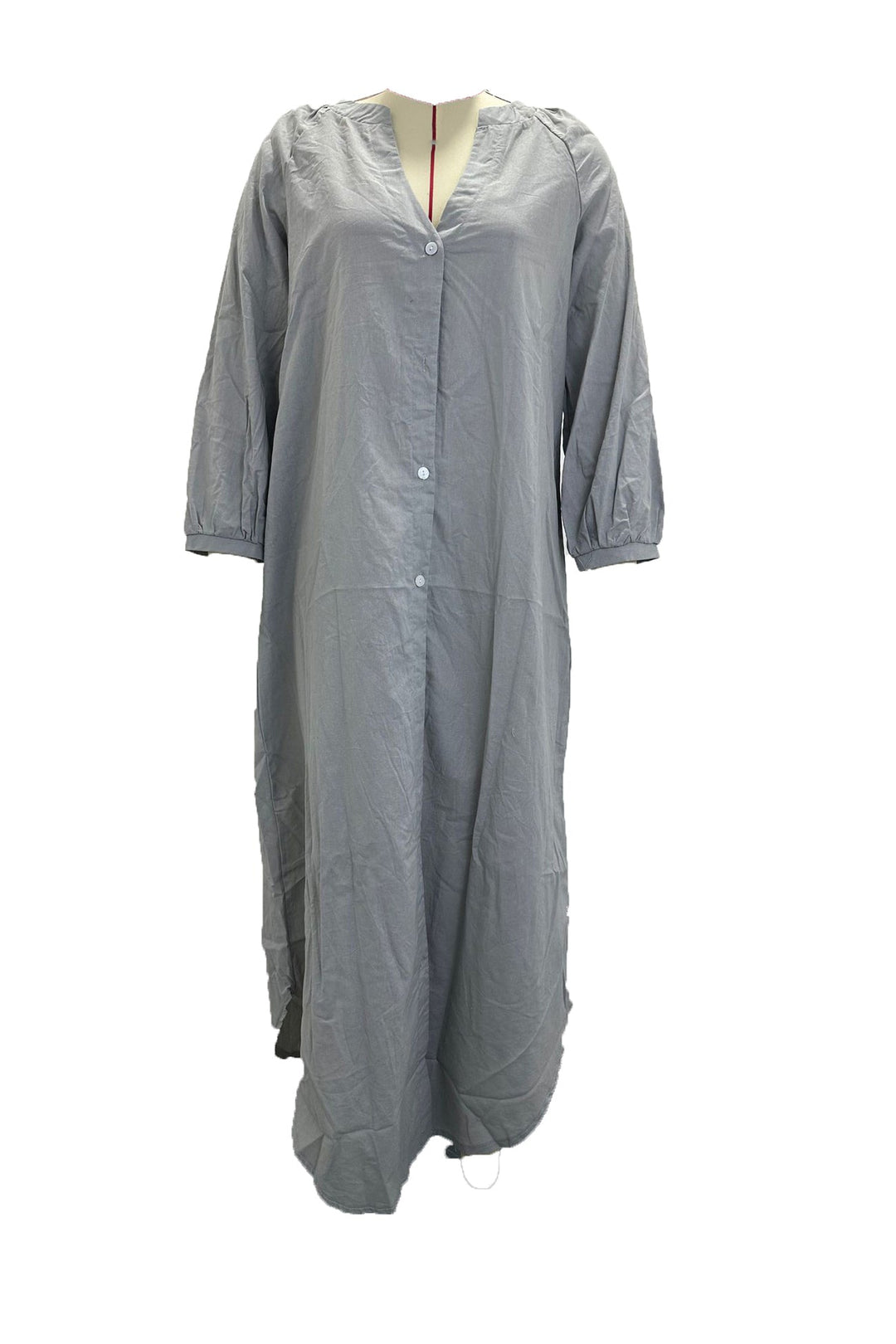 V Neck Single-breasted Long Sleeve Dress Grey · 2XL