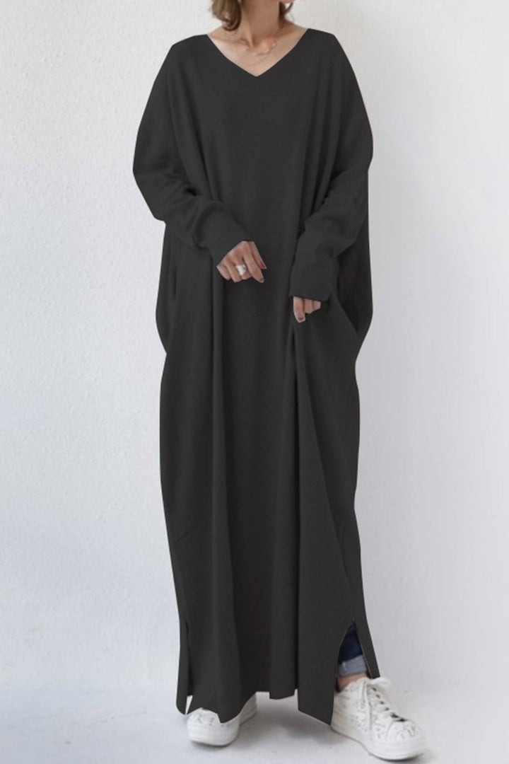 V Neck Slit Hem Sweatshirt Dress Grey · 2XL