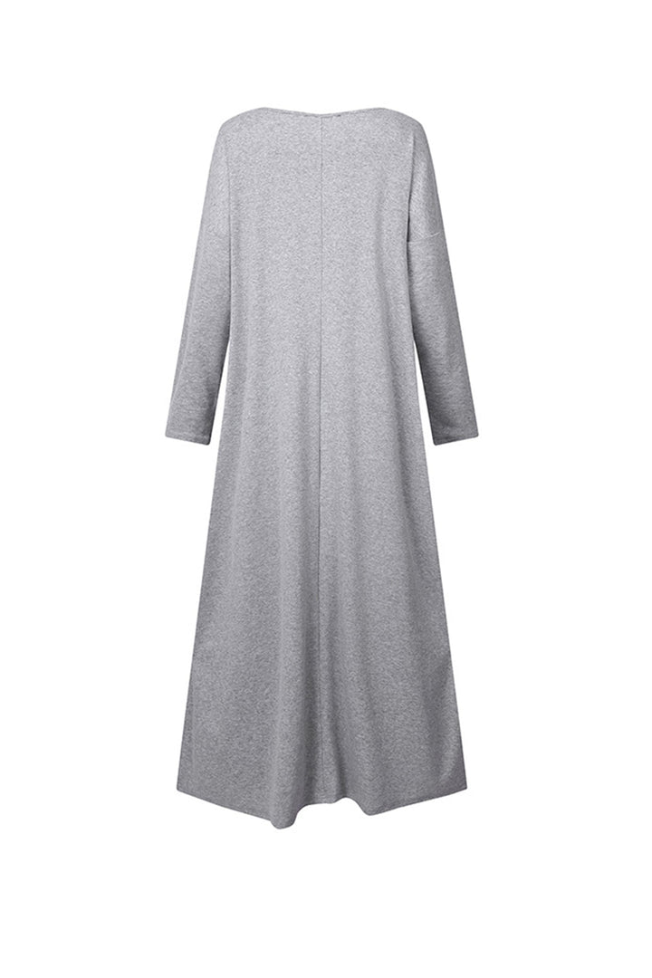 V Neck Slit Hem Sweatshirt Dress Grey · L