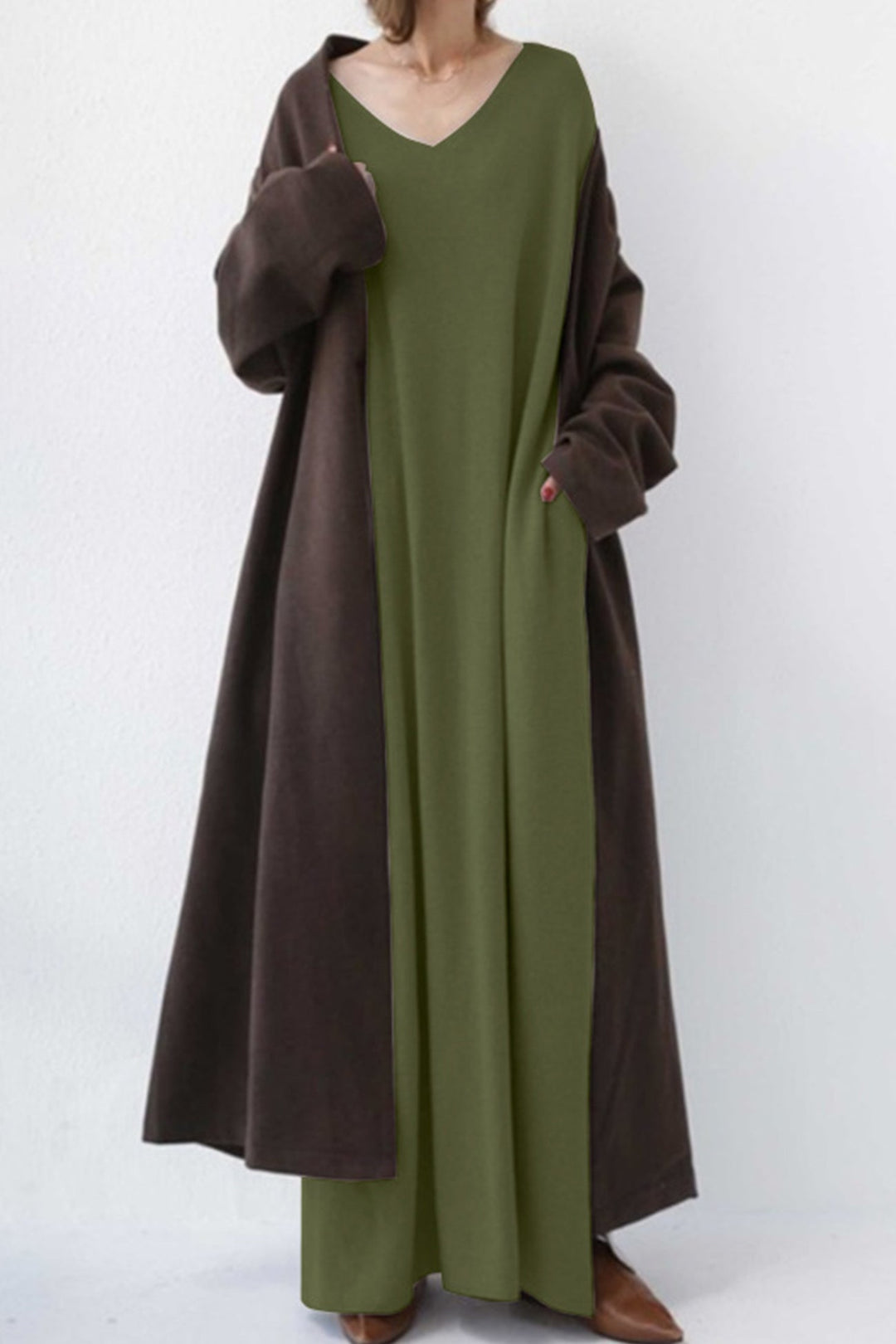 V Neck Slit Hem Sweatshirt Dress Black · S