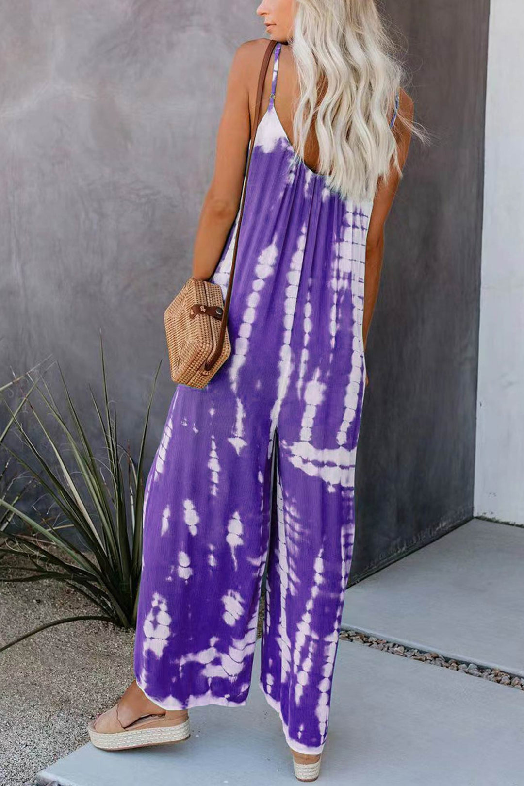 V Neck Tie Dyed Jumpsuits Pink · M
