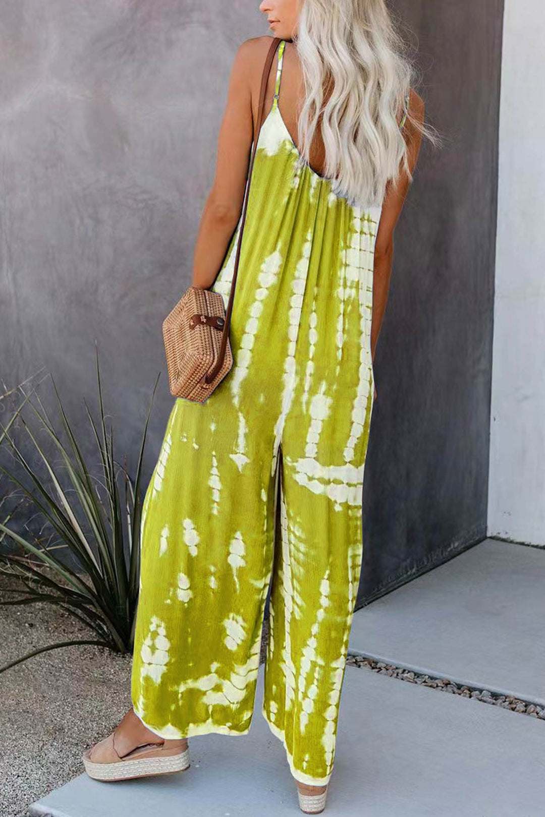 V Neck Tie Dyed Jumpsuits Grey · L