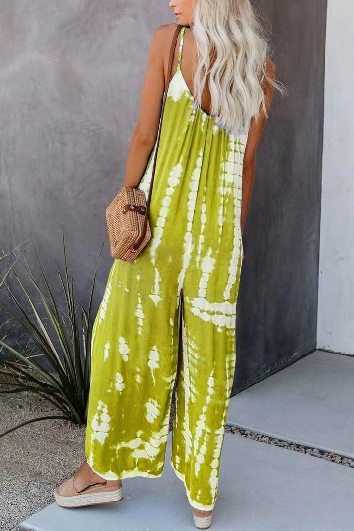 V Neck Tie Dyed Jumpsuits Grey · L