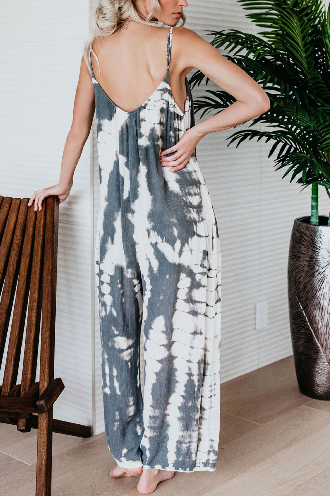 V Neck Tie Dyed Jumpsuits Green · XL