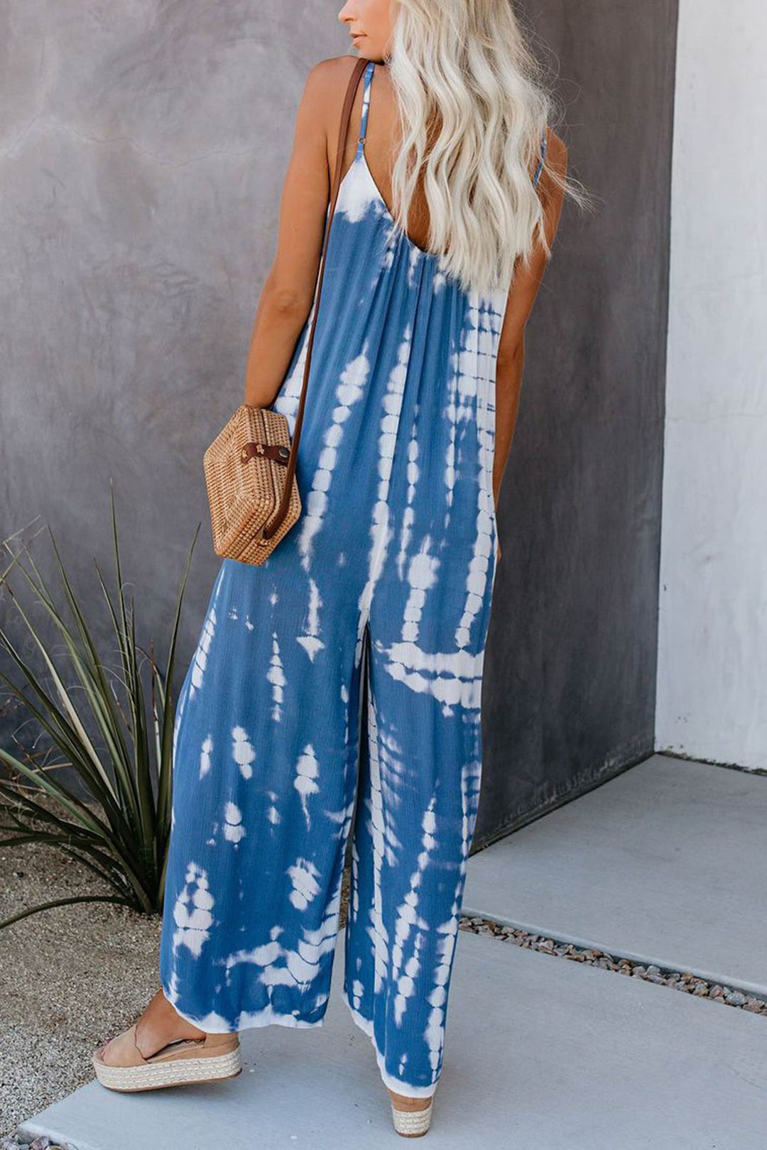 V Neck Tie Dyed Jumpsuits Grey · 3XL