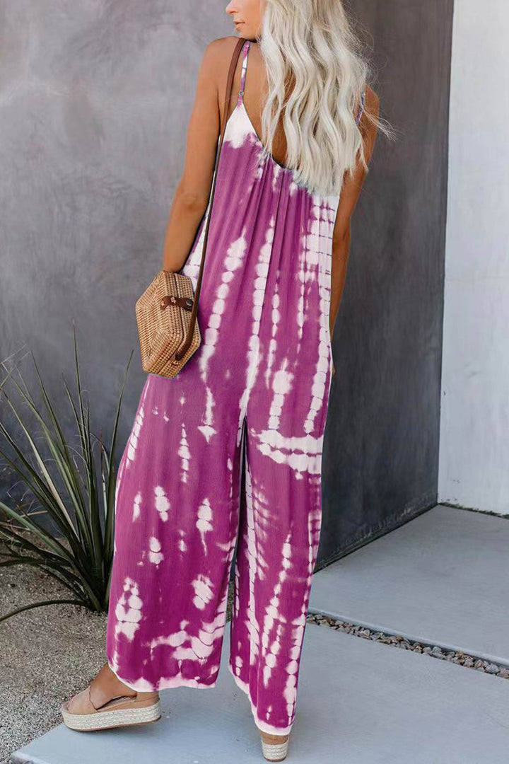 V Neck Tie Dyed Jumpsuits Grey · S