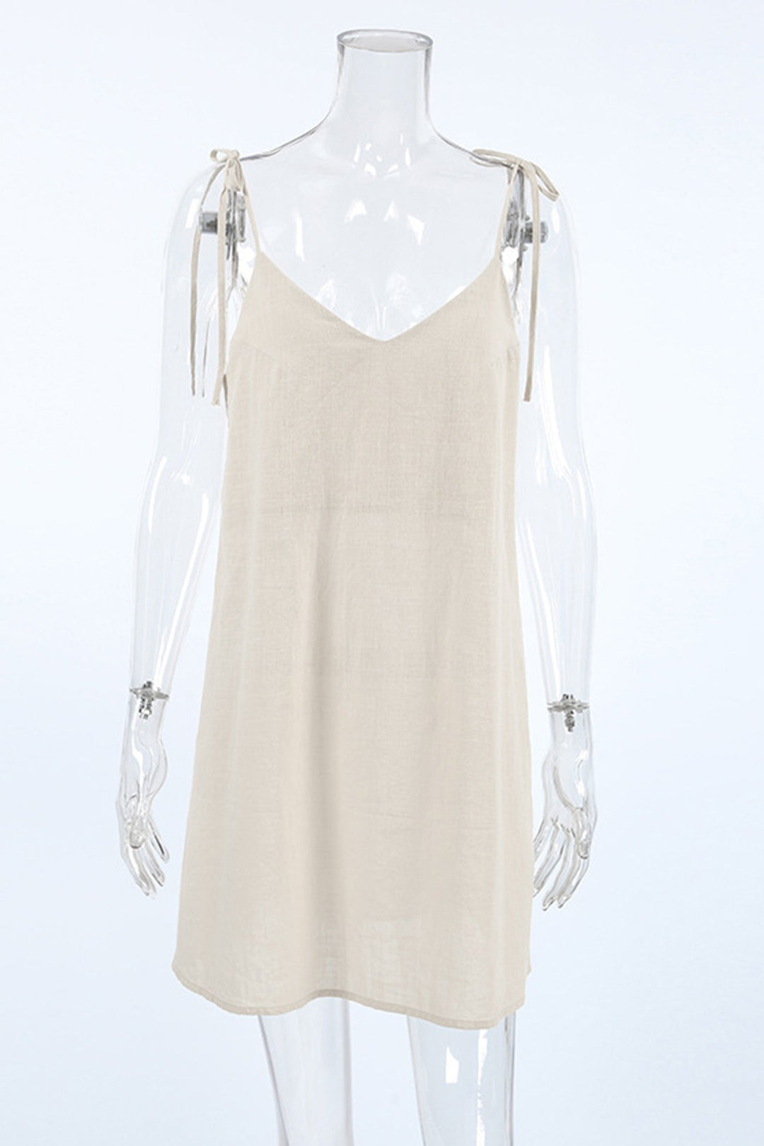 V Neck Tie-straps Backless Cami Dress Khaki · M