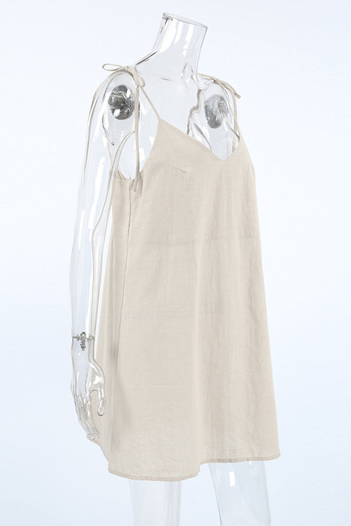 V Neck Tie-straps Backless Cami Dress Khaki · L