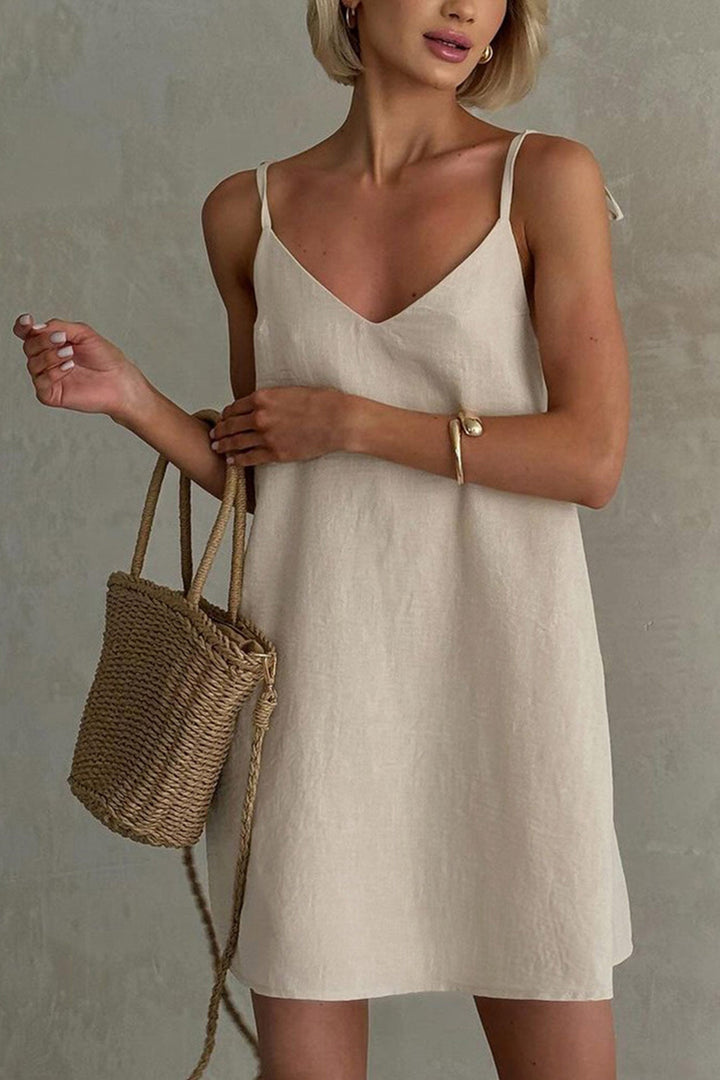 V Neck Tie-straps Backless Cami Dress White · L