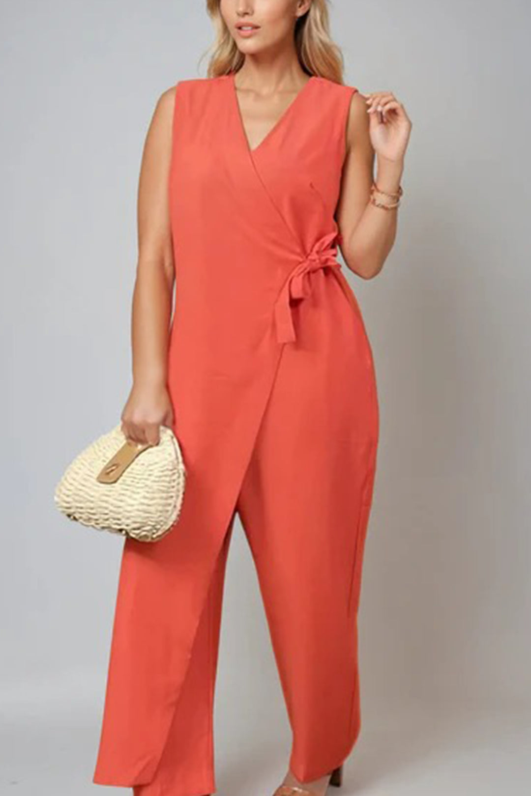 V Neck Zip-up Strappy Jumpsuits Black · S