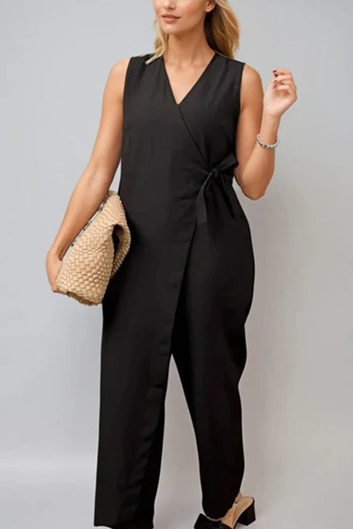 V Neck Zip-up Strappy Jumpsuits White · 2XL