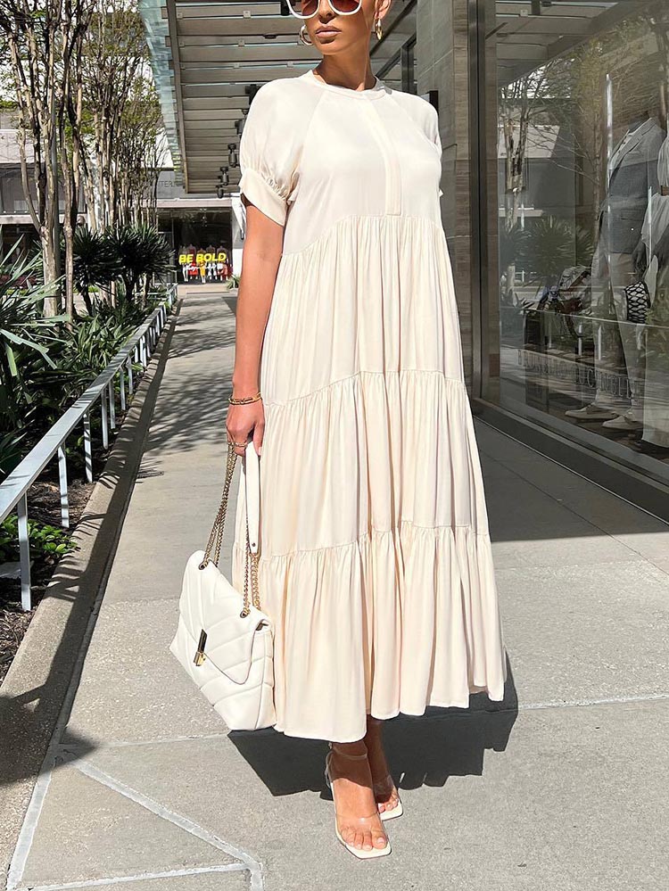 Solid Color Ruffle Dress Apricot / S