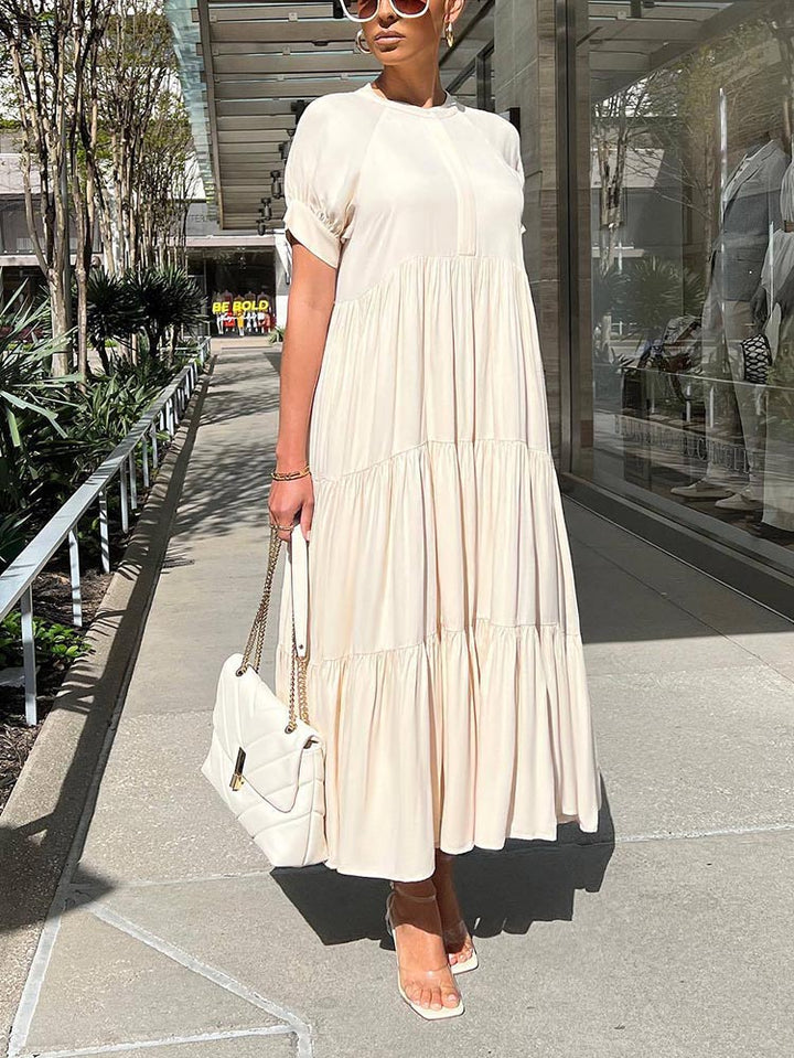 Solid Color Ruffle Dress Apricot / S