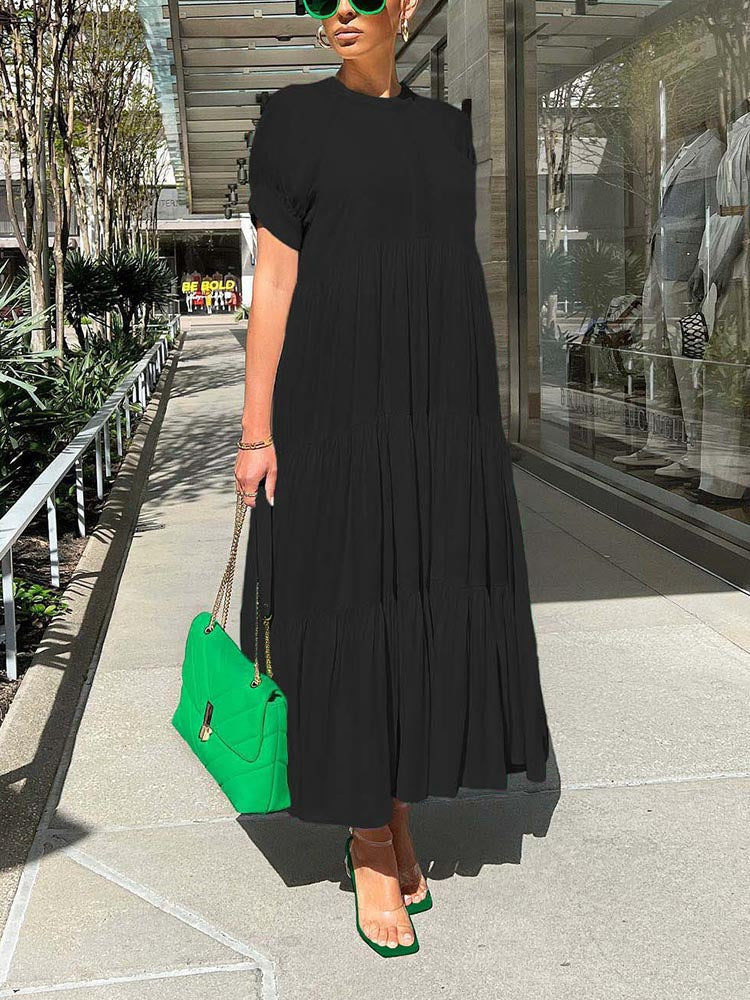 Solid Color Ruffle Dress Black / S