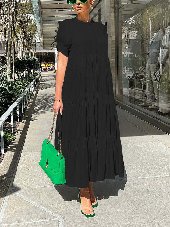 Solid Color Ruffle Dress Black / S