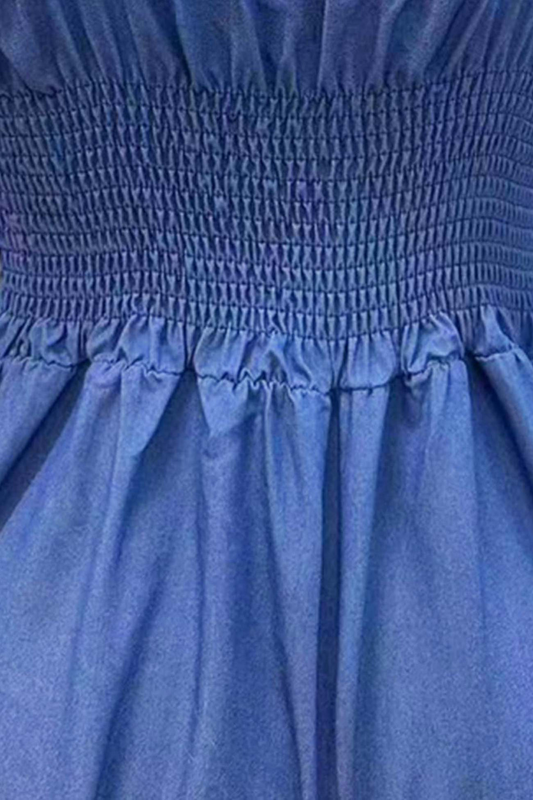 V Neck Back Smocking Pocket Jumpsuits Blue · L