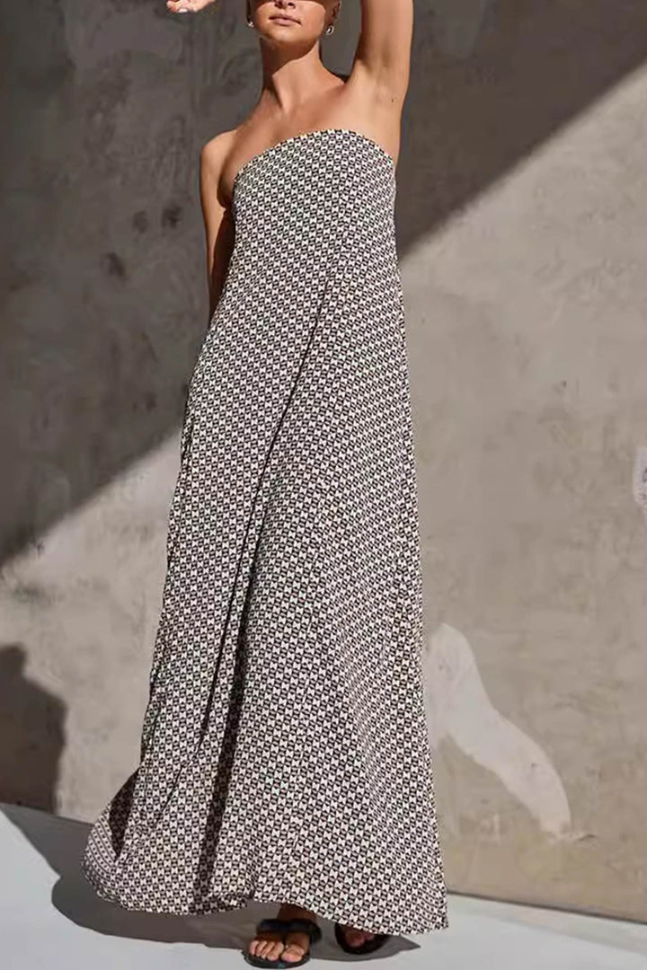Vintage Print Strapless Maxi Dress Print · M