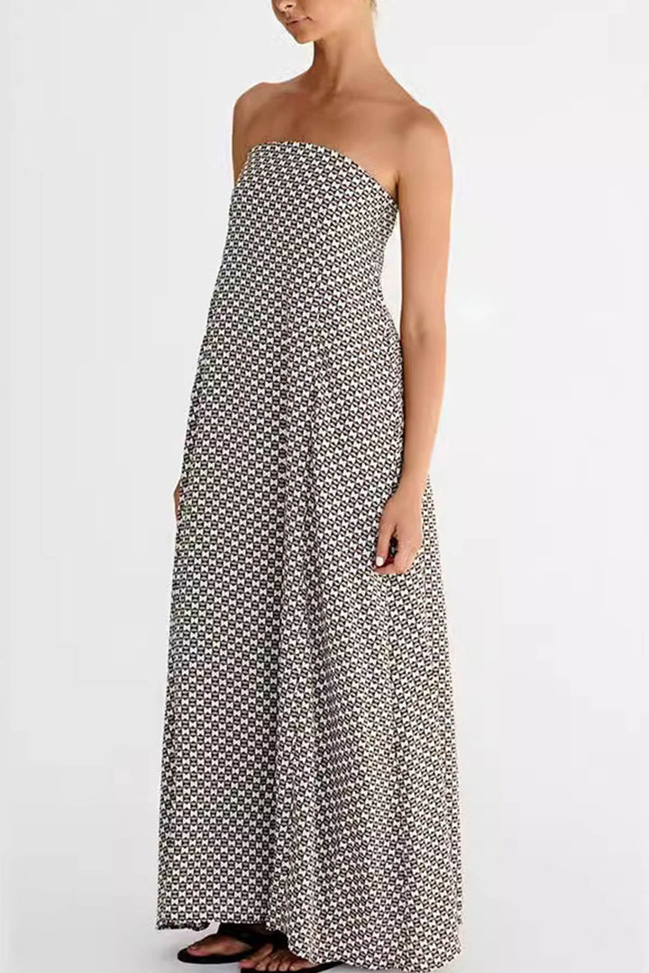 Vintage Print Strapless Maxi Dress Print · L