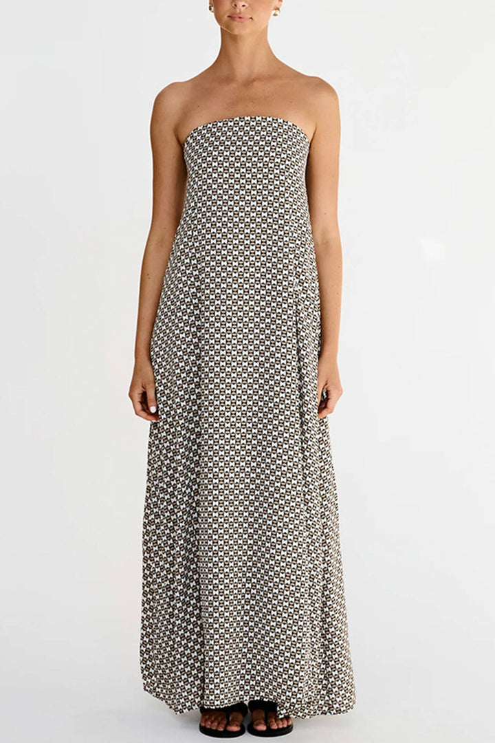 Vintage Print Strapless Maxi Dress Print · XL