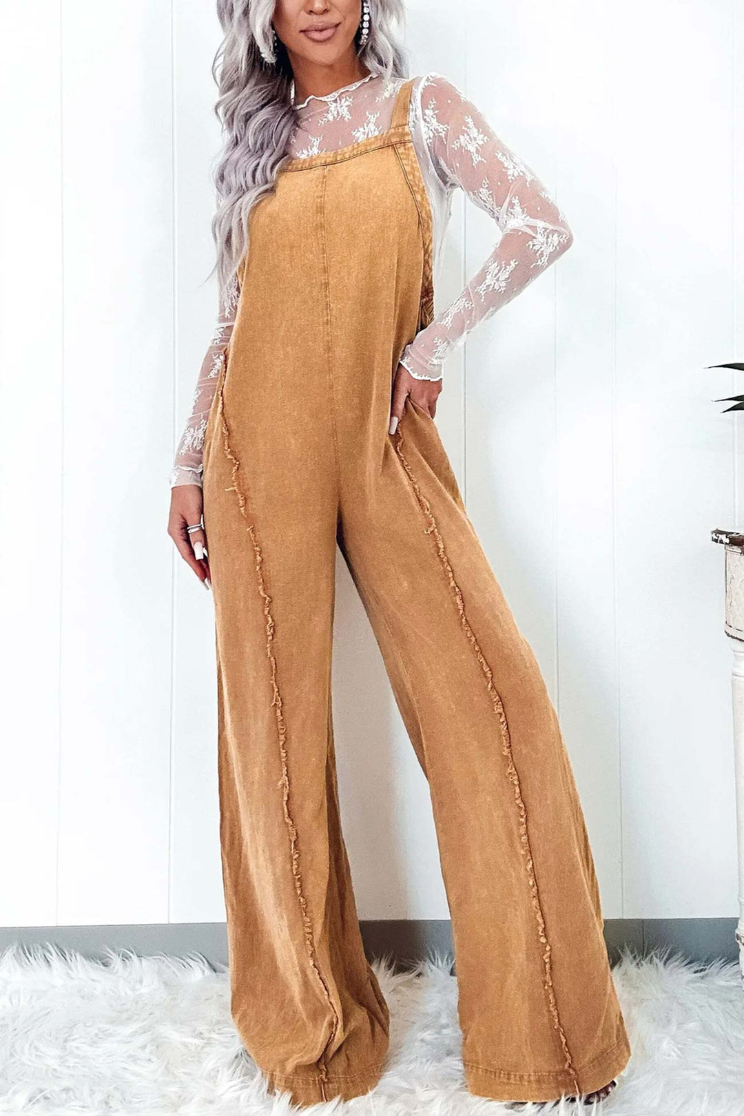 Vintage Raw Edge Wash Denim Jumpsuits Grey · L