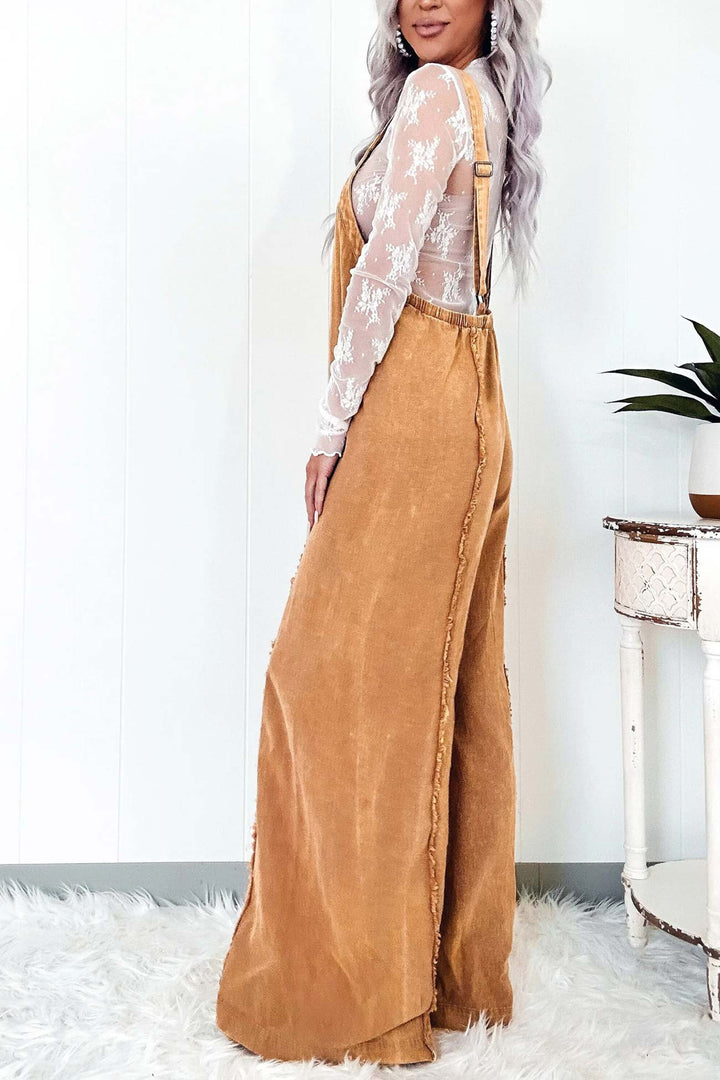 Vintage Raw Edge Wash Denim Jumpsuits Yellow · S