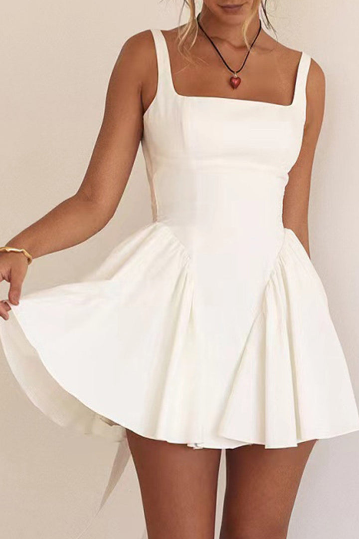 White Backless Tie-back Ruched Dress White · L