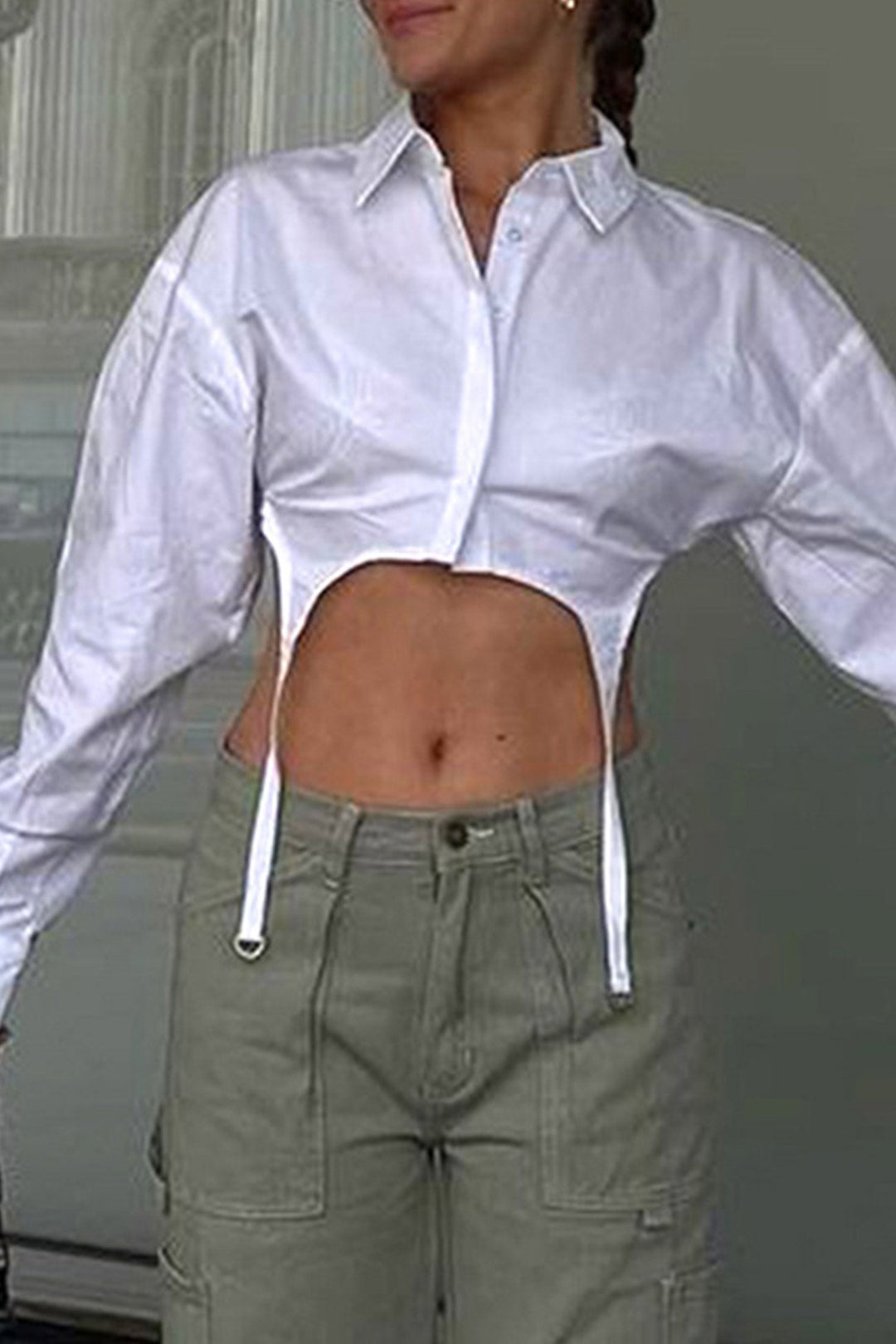 White Irregular Cropped Shirt White · S