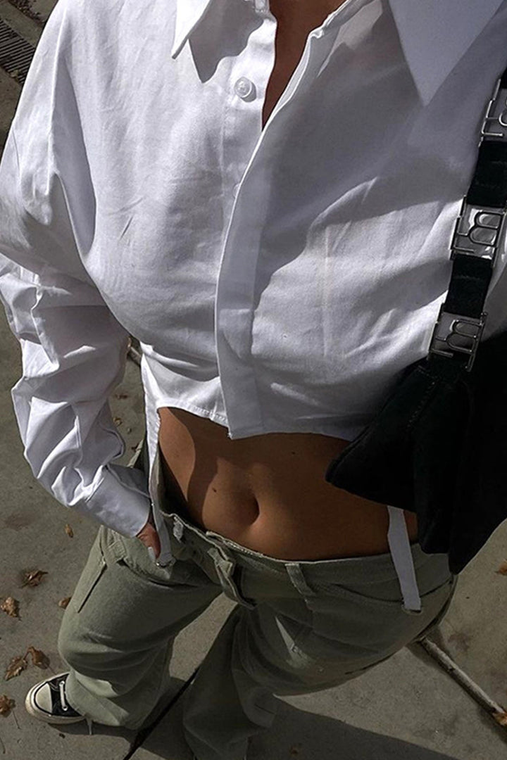 White Irregular Cropped Shirt White · L