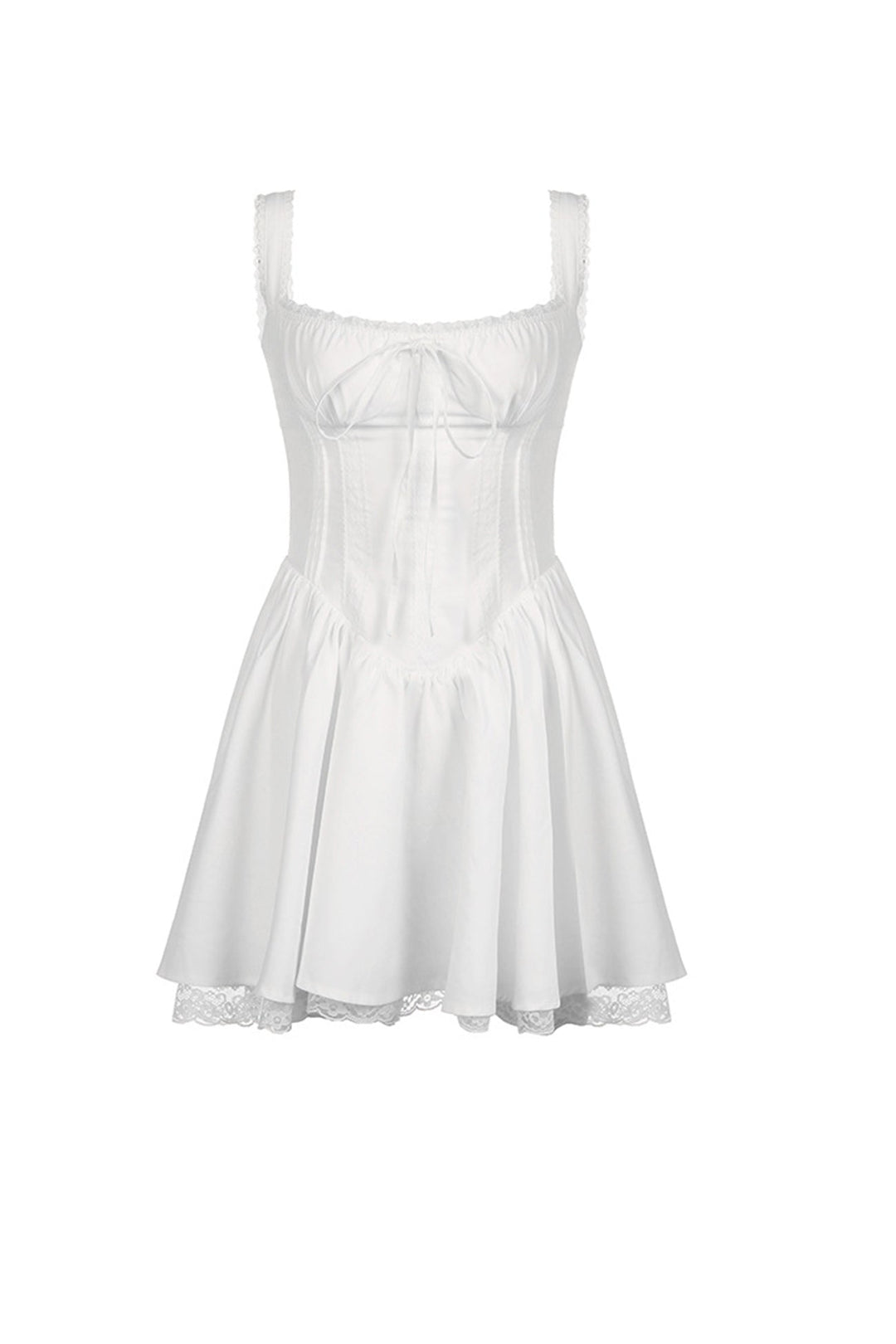 White Lace Stitching Strappy Ruched Cami Dress Black · M