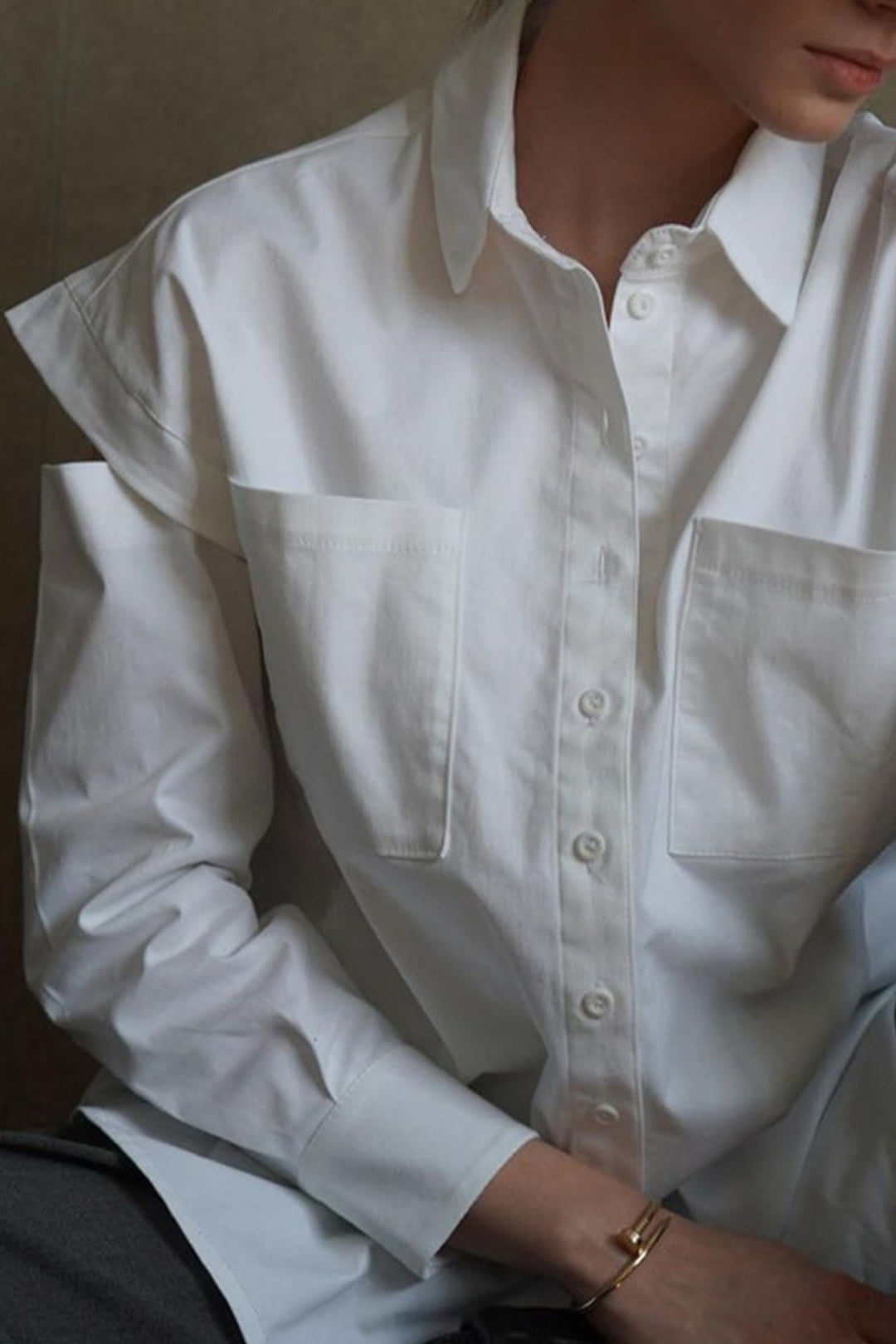 White Long Sleeve Cutout Blouse Tops White · S