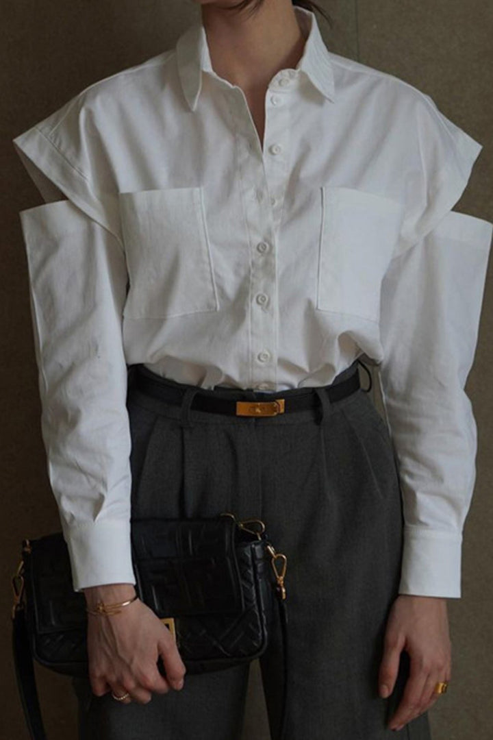 White Long Sleeve Cutout Blouse Tops White · L