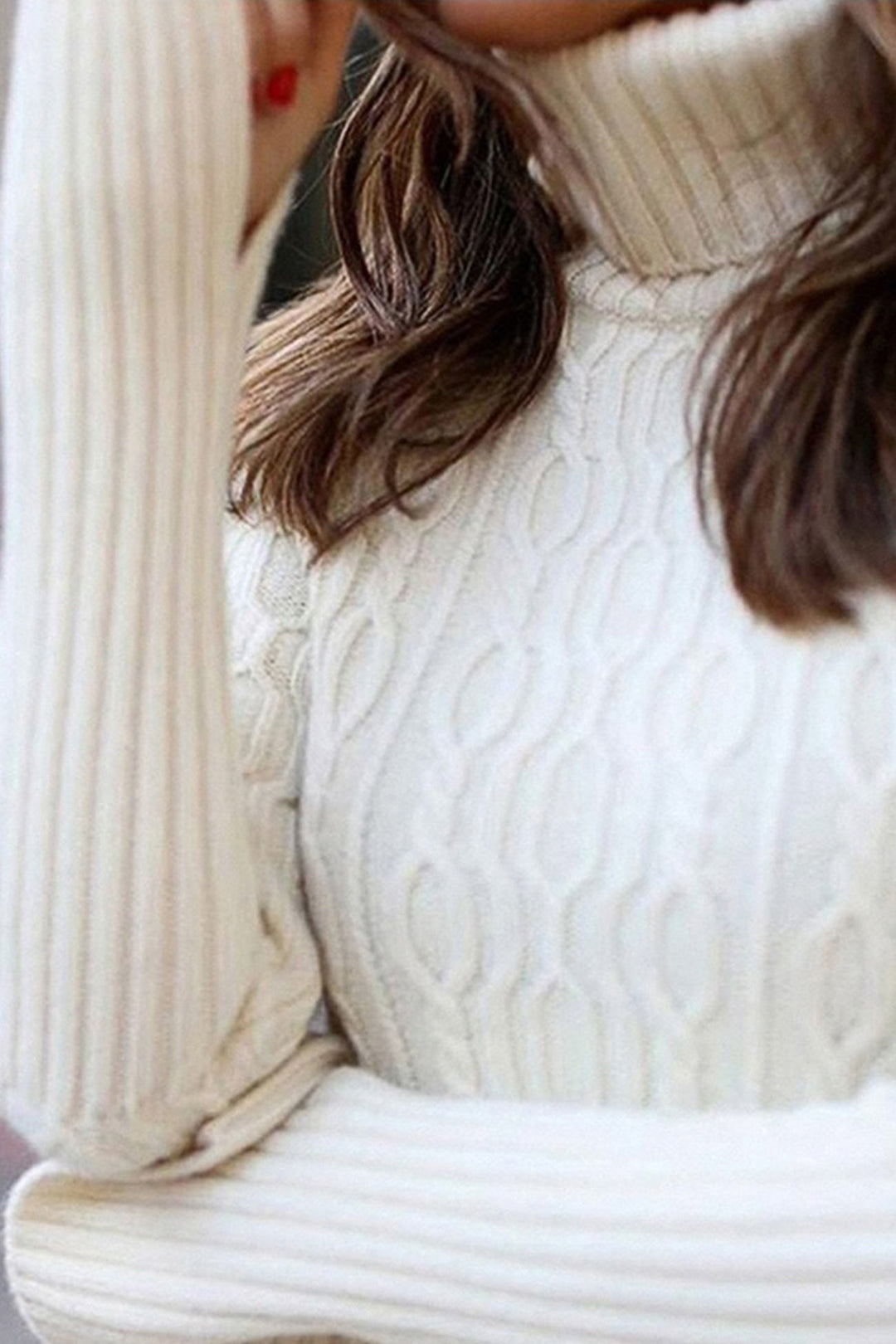 White Turtleneck Cable Knit Ruffled Mini Dress White · L