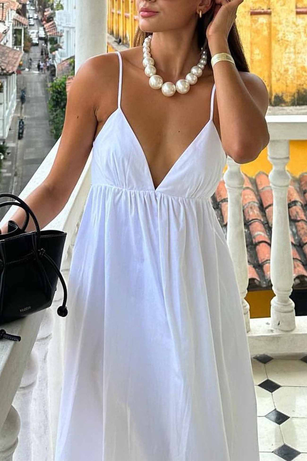 White V Neck Backless Cami Midi Dress White · M