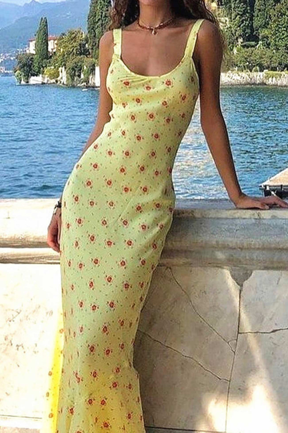 Yellow Scoop Neck Floral Tank Dress Yellow · M