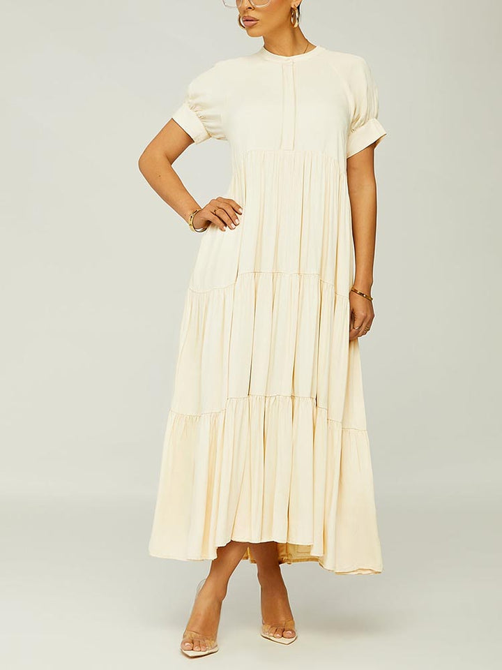 Solid Color Ruffle Dress Apricot / L
