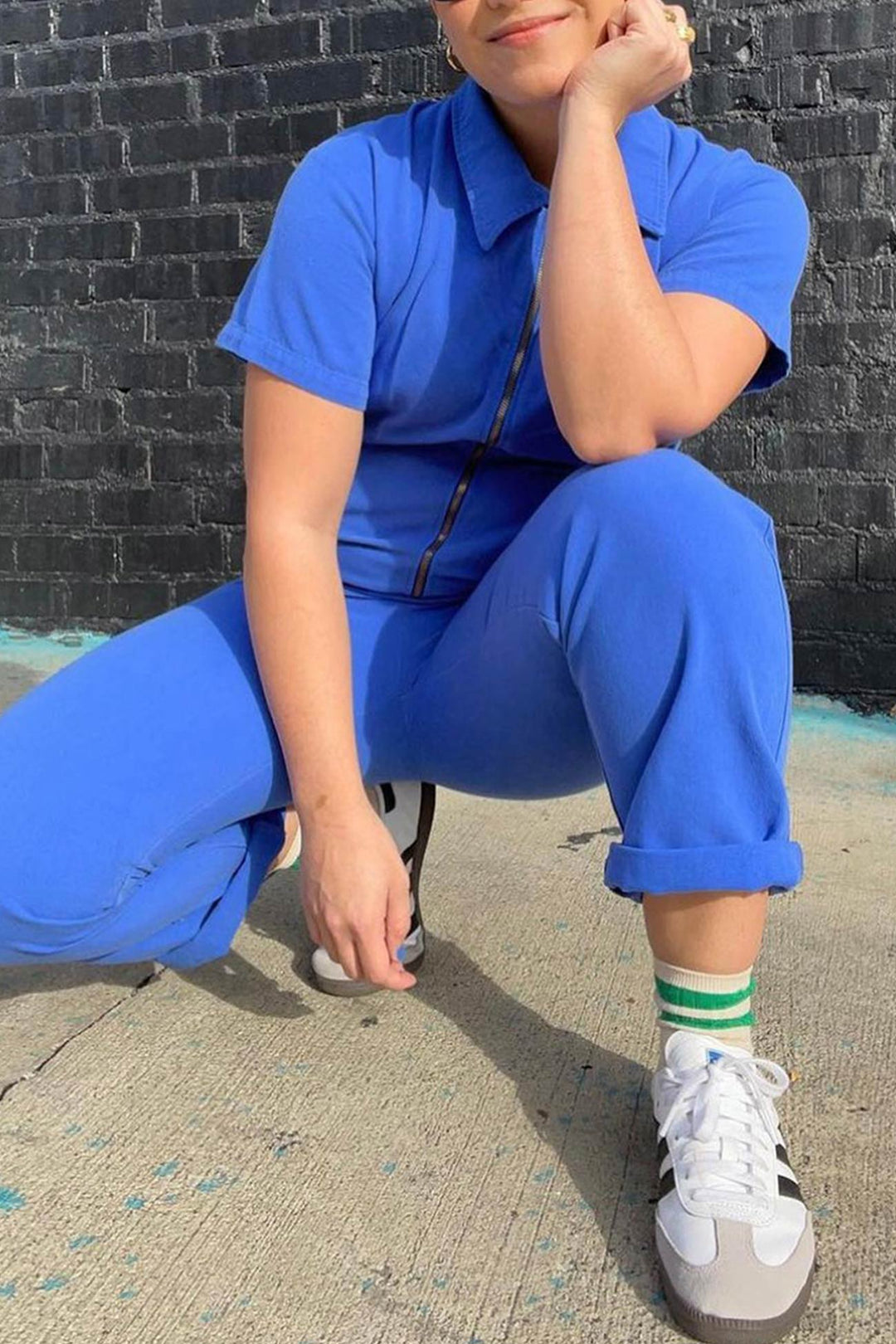 Zip-up Short Sleeve Cotton Linen Jumpsuits Purple · XL