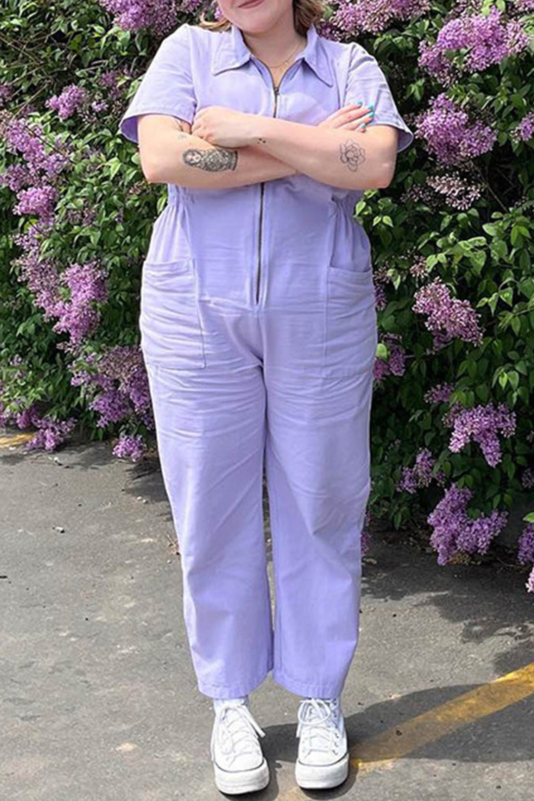 Zip-up Short Sleeve Cotton Linen Jumpsuits Black · XL