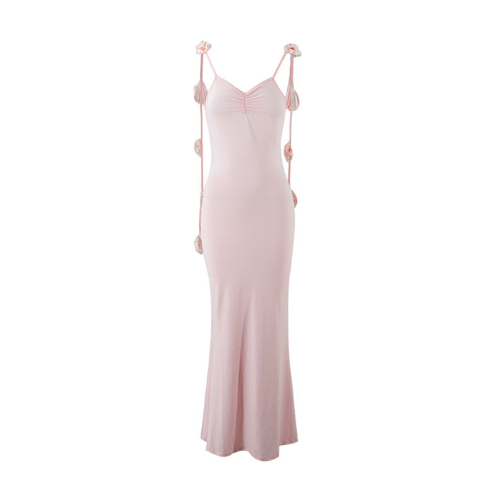 Backless Strapless Dress with 3D Floral Embellishments