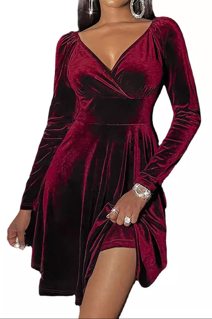 Holiday Dress Christmas Long-Sleeve V-Neck Dress