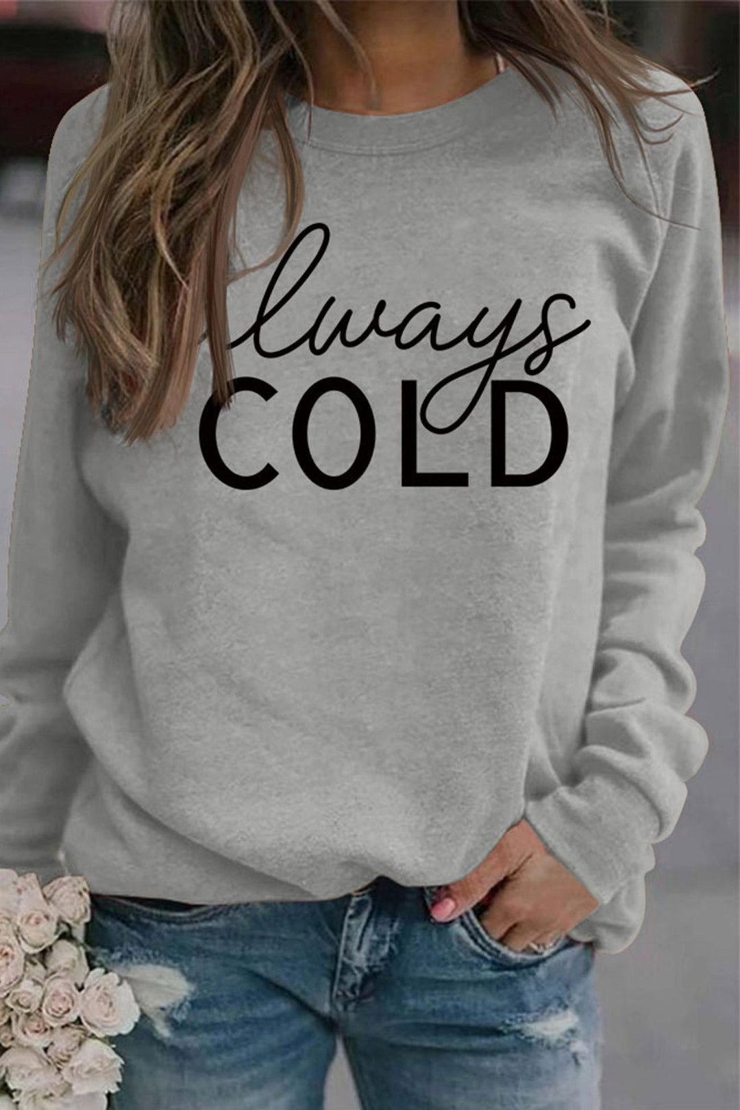 Always Cold Printed Sweatshirt Pink · S