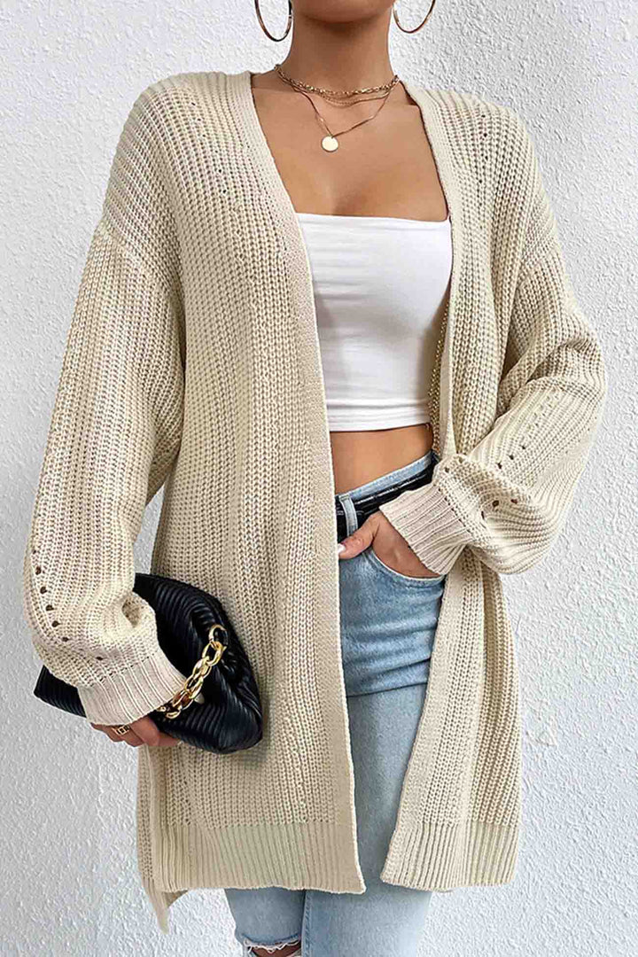 Solid Open Front Mid-Length Cardigan Apricot · S